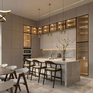 Modern Luxury European Style Kitchen Cabinet Set <b>Waterproof</b> MDF Lacquer Glass Wooden Cabinets Faucet <b>for</b> Dining Sink Island - Product Image 2