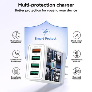 Hnt 2.4A Sạc Nhanh 3.0 Sạc Nhanh EU <span class=keywords><strong>4</strong></span> Cổng 30W USB Tường Sạc Cho <span class=keywords><strong>iPhone</strong></span> Anh Chúng Tôi Au Cắm Qc3.0 USB Sạc Du Lịch - Product Image 3