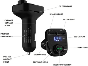 Kép USB Port sạc xe hơi di động với tay-miễn phí gọi điện thoại không dây cho <span class=keywords><strong>Bluetooth</strong></span> <span class=keywords><strong>FM</strong></span> <span class=keywords><strong>Transmitter</strong></span> MP3 âm thanh âm nhạc stereo Adapter - Product Image 6