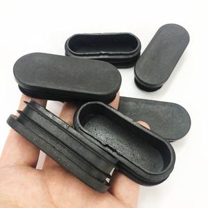 Black Ribbed Oval <b>Plastic</b> Tube Plug Furniture Pipe End Cap for Table Chair Gym Frame, Made in China - Product Image 3