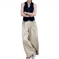 Ensemble deux pièces été 2026 pour femme avec design patchwork - Gilet sans manches col polo coupe ample et pantalon décontracté à jambes larges