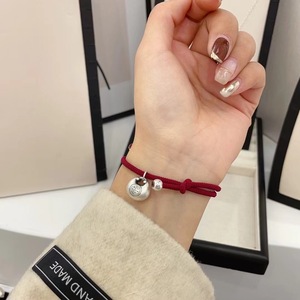 Red <b>Rope</b> <b>Bracelet</b> With Silver Charm Ball Unisex Traditional Chinese Style Jewelry Gift For Couples - Product Image 2