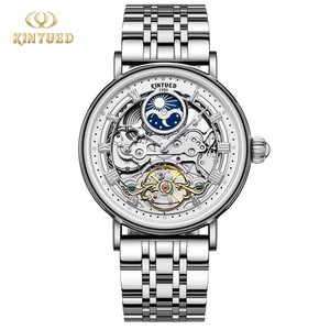 Drop Shipping KINYUED Men's Mechanical <b>Watch</b> Stainless Steel Band <b>Skeleton</b> Dial Moon Phase Roman Numerals Waterpr Luxury Fashion - Product Image 3