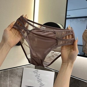 Culottes de bikini en satin de luxe pour femmes, taille mi-haute, ajourées, en maille transparente, confortables, douces et extensibles, sous-vêtements féminins - Product Image 1