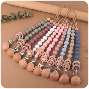 BPA Free Infant Silicone <strong>Wood</strong> Pacifier Chain Silicone Baby Dummy <strong>Clips</strong> - Product Image 2