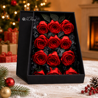 HFlora Roses en soie préservées de luxe, longues branches, boîte cadeau pour la Saint-Valentin, la fête des mères, la remise des diplômes - Longue durée, 3-5 ans