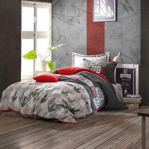 Rock <b>Red</b> Geometric Pattern Cotton <b>Box</b> Single Duvet Cover Set 6-Piece Fitted Sheet for Teenage Home Washed Technics - Product Image 3