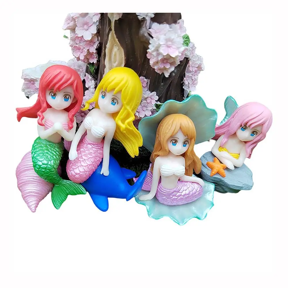 100pcs Mini Shell Mermaid Fairy Garden Miniatures Terrariums Little Girls Fish Figurines Ornaments PVC Figure Model Toys Kids Gi