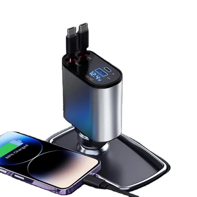 100W 4 in 1 Fast Car Phone Charger Retractable Car Charger Billaddare For Chargeur de voiture Cargador de coche Billader