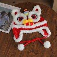 Chapeau de tigre en crochet fait main pour le Nouvel An chinois, festival du printemps, chapeau de lion tricoté, chapeau de danse mignon pour adultes, enfants et famille