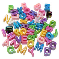 Perles en plastique alphabet lettres épaisses irisées plaquées UV acrylique, grand trou 16*20mm, pour porte-clés et chaînes de téléphone portable DIY
