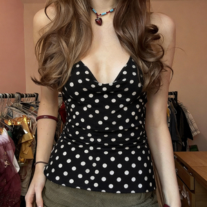 Women Polka Dot V Neck Tank Top <b>Tie</b> <b>Back</b> Sleeveless Camisole Slim Fit Casual Summer Fashion Top - Product Image 5