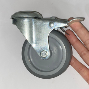 SQ Castor 50 75 100 mm TPR <span class=keywords><strong>Caster</strong></span> kleine drehbare Rollen Rollen weiche gery Gummi Bolzen loch Rollen Räder mit Bremse - Product Image 1
