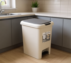 Cestino per Rifiuti in Plastica con Pedale 20 L, Bidone Semiautomatico per Interni, Contenitore Rettangolare per Uso Domestico, Colore Crema o Grigio Chiaro - Product Image 2