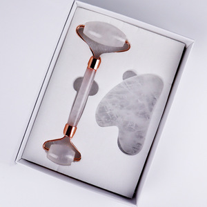 Gmagic Set di strumenti di bellezza al quarzo rosa naturale <span class=keywords><strong>Kit</strong></span> di cristallo rosa massaggiatore per la pelle viso Guasha pietra giada rullo viso e Gua Sha - Product Image 1