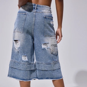 Jeans Anchos Vintage Personalizados de Alta Calidad, 100% Algodón, Lavado Ácido, Estilo Urbano, Pantalones Cortos - Product Image 2