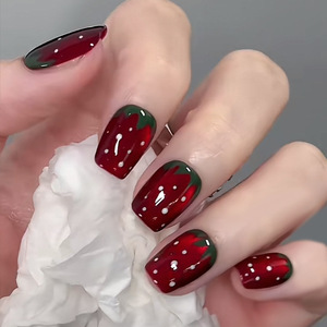 Uñas portátiles de fresa Verano Estilo dulce Consejos hechos a mano Corto Nuevo 30 piezas Pegatinas de uñas falsas personalizables - Product Image 2