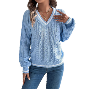 Suéter Personalizable de Punto Grueso con Cuello en V, Estilo Clásico y Moderno, Bloques de Color, Otoño-Invierno 2026 - Product Image 2