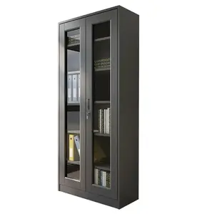 Steel Book Cabinet 2 Glass Door Metal Storage Cabinet
