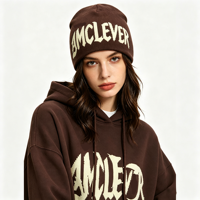 AMCLEVER Bonnet réversible en jacquard à lettres, unisexe, chaud, avec cache-oreilles, pour automne-hiver, personnalisable avec logo, style streetwear, pour le froid