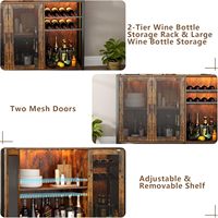 Lemari Bar Anggur Lipat Logam Industrial Vintage Cokelat, Rak Kopi, Tempat Gelas, 3 Kompartemen, Dapur