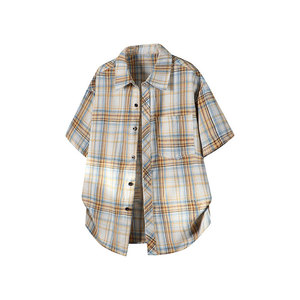 Chemise à carreaux décontractée pour <span class=keywords><strong>homme</strong></span>, style japonais, à manches courtes, doublée polaire, coupe ample, grande taille, tendance, pour sites indépendants transfrontaliers - Product Image 6