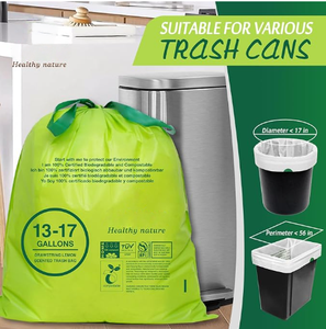 HC 100% Biodegradable <strong>Garbage</strong> Bags Home Used 13 Gallon Green Compostable Drawstring Trash Bags - Product Image 4