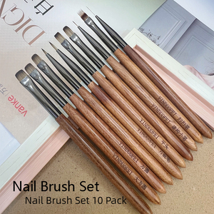 Ensemble de pinceaux à ongles à manche en bois, tête ronde, pour le gel et la peinture, pour le nail art professionnel - Product Image 2