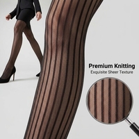 Collants vintage à fines rayures transparentes grande taille 15D, collants rayés verticaux, bas en nylon amincissants sexy sans couture pour femmes