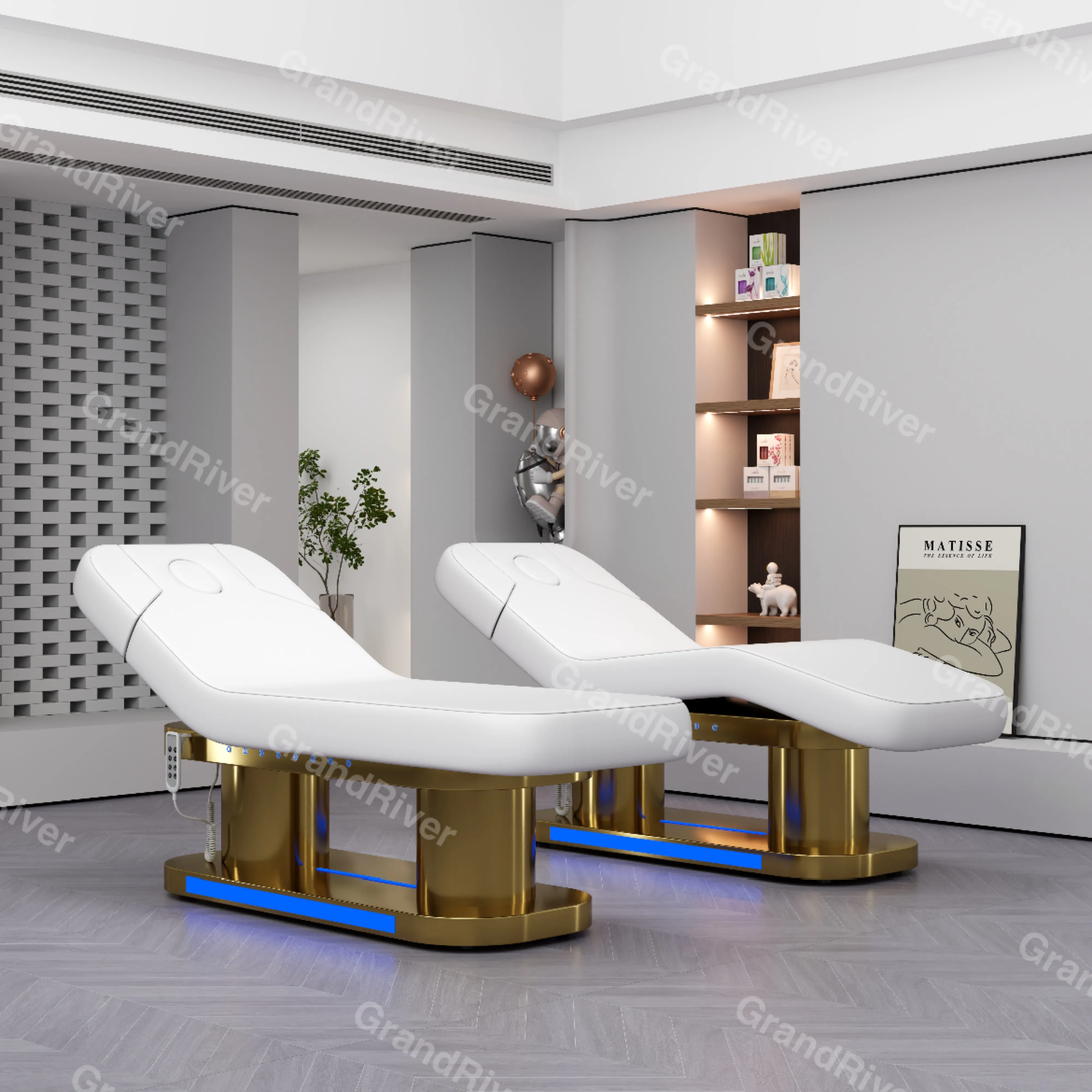 Modern elektrikli Salon mobilya pu deri yüz güzellik Spa tedavi masaj masa elektrik kirpik yatak altın tabanı ile kavisli