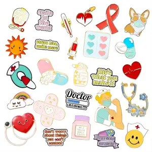 Customized Doctor Cute Badge Heart Rainbow Cartoon Custom Metal Enamel No Minimum Wholesale Nurse Brooch Medicine Pins