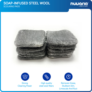Spugne abrasive in lana d'acciaio con sapone incorporato, scrubber per pulizia intensiva per cucina e uso domestico - Product Image 1