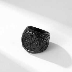Retro Nordic style Viking rune <b>titanium</b> steel <b>ring</b> for men, large size, unique Celtic rune jewelry. - Product Image 4