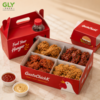GLY PACK Individuell Bedruckte Fast-Food-Kombi-Tragebox mit Griff für Burger, Pommes, Getränke, Takeaway-Mahlzeiten-Set-Verpackung