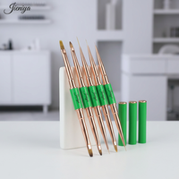 Pinceau professionnel de luxe pour nail art, double tête ovale et plate, poils en nylon/Kolinsky, manche métallique vert, pour gel UV