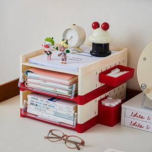 Multi Tier Desktop File <b>Drawer</b> <b>Storage</b> <b>Box</b> 4 Layers Rectangle Standing Type For Office Desk Organize Stationery And - Product Image 3