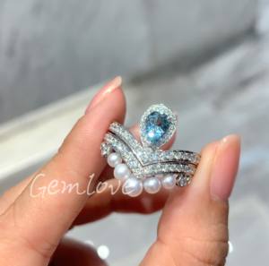 Anillo de oro de 18 quilates con forma de corazón para mujer, con diamantes cultivados en laboratorio certificados por IGI y perlas, una idea de regalo romántica. - Product Image 1