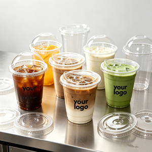 Gobelet en plastique PP/PET transparent personnalisé de 14 oz et 16 oz avec couvercle plat à bec verseur, idéal pour les matcha et les cafés - Product Image 1