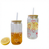Mug personnalisable en verre borosilicate de 480 ml (16 oz) style classique, fait main, résistant à la chaleur, pour jus/café, avec couvercle en bambou et paille