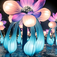 Lanterne géante en soie en forme de fleur de lotus flottante sur l'eau, sculpture lumineuse LED pour jardin botanique extérieur ou lac