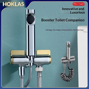 Pulvérisateur <span class=keywords><strong>de</strong></span> bidet mural moderne en laiton électroplaqué or avec pistolet <span class=keywords><strong>de</strong></span> chasse d'<span class=keywords><strong>eau</strong></span> pour toilettes et robinet d'angle un entrée deux sorties - Product Image 5