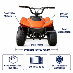 <span class=keywords><strong>Cuatrimoto</strong></span> Eléctrica para Niños <span class=keywords><strong>de</strong></span> 24V, Potente Motor Dual <span class=keywords><strong>de</strong></span> 150W, <span class=keywords><strong>Cuatrimoto</strong></span> con Marco <span class=keywords><strong>de</strong></span> Acero y Plástico, Vehículo Todoterreno con Suspensión Real - Product Image 3