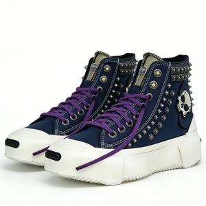 <span class=keywords><strong>Chaussures</strong></span> <span class=keywords><strong>de</strong></span> course en toile pour hommes et femmes, personnalisées en gros, avec crâne clouté et plateforme effet délavé, décontractées à lacets en caoutchouc - Product Image 2
