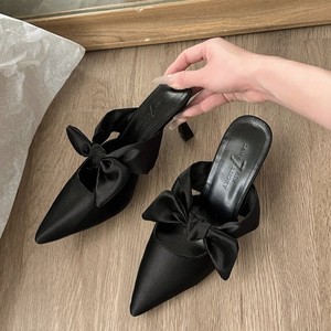 NUEVO ESTILO Zapatos de Tacón Alto Tipo Mule con Punta en Pico, Versátiles, de Satén Francés, Plataforma para Mujer, Verano, Exterior, Plantilla de EVA - Product Image 3