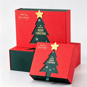 Boîte cadeau de Noël rouge grande à double porte pour foulards, emballage en carton doré, boîte <span class=keywords><strong>vide</strong></span>, vente en gros, fabricant - Product Image 4