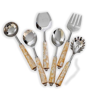 Stainless Steel Flatware <b>Set</b> With Metal Serving Utensils <b>Set</b> With MOP Handle in a <b>Gift</b> Box Silver Polished Cutlery - Product Image 1