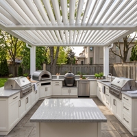 Meubles de cuisine extérieurs en acier inoxydable taupe haut de gamme sur mesure de l'usine Hyrley pour pergola avec barbecue à gaz et évier