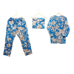 Women 2-Piece Pajama Set Printed Floral Pattern Full Sleeve O-Neck Soft Non Woven Summer 100% Cotton Pajama Sets Night Wear - Product Image 1