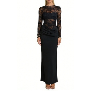 Robe longue en dentelle à manches longues pour femme - Robe de soirée en dentelle florale transparente à découpes - Mode - Product Image 2