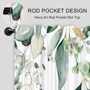 Rideaux courts pour cuisine, motif botanique eucalyptus vert sauge et or, style aquarelle, pour café, 2 panneaux - Product Image 5